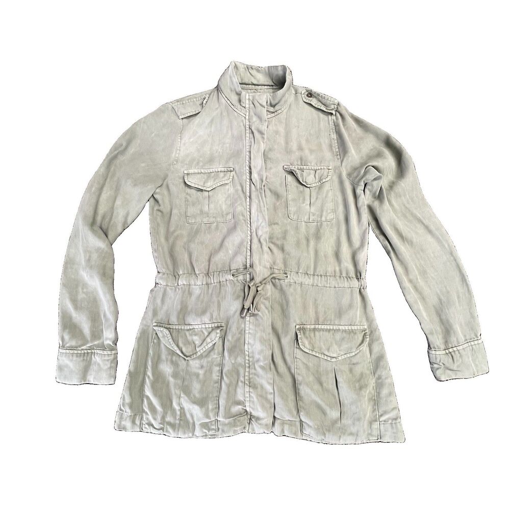 Women’s Sz M Military Safari Tencel Jacket Light Green Lightweight Pockets